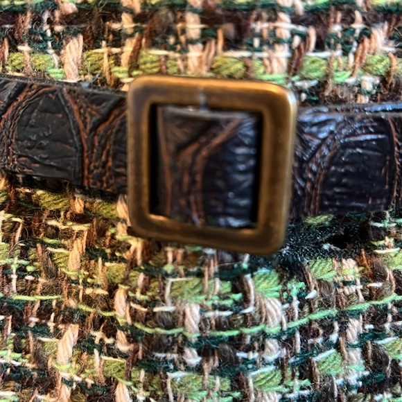 Zara Basic Green & Brown Tweed Wool blend Blazer with buttons & belt Size XL - Picture 9 of 13